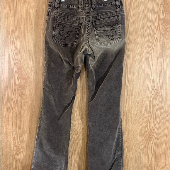 Gitano Chocolate Brown Corduroy Embroidered Flared Bootcut Jeans - Picture 3 of 6